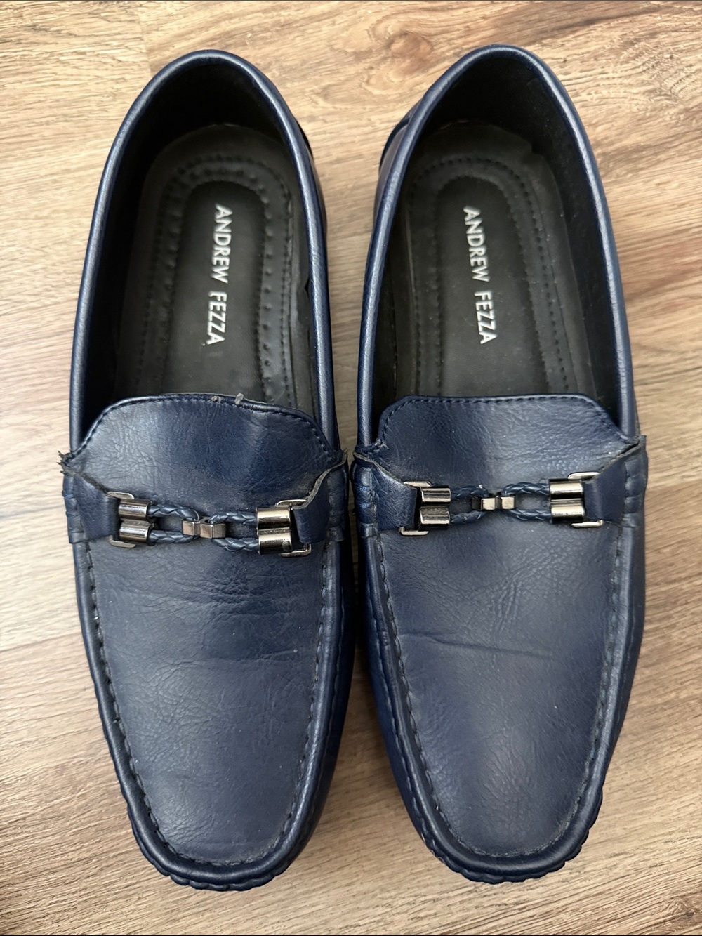 Andrew Fezza Men’s Navy Blue Leather Bit Loafers
